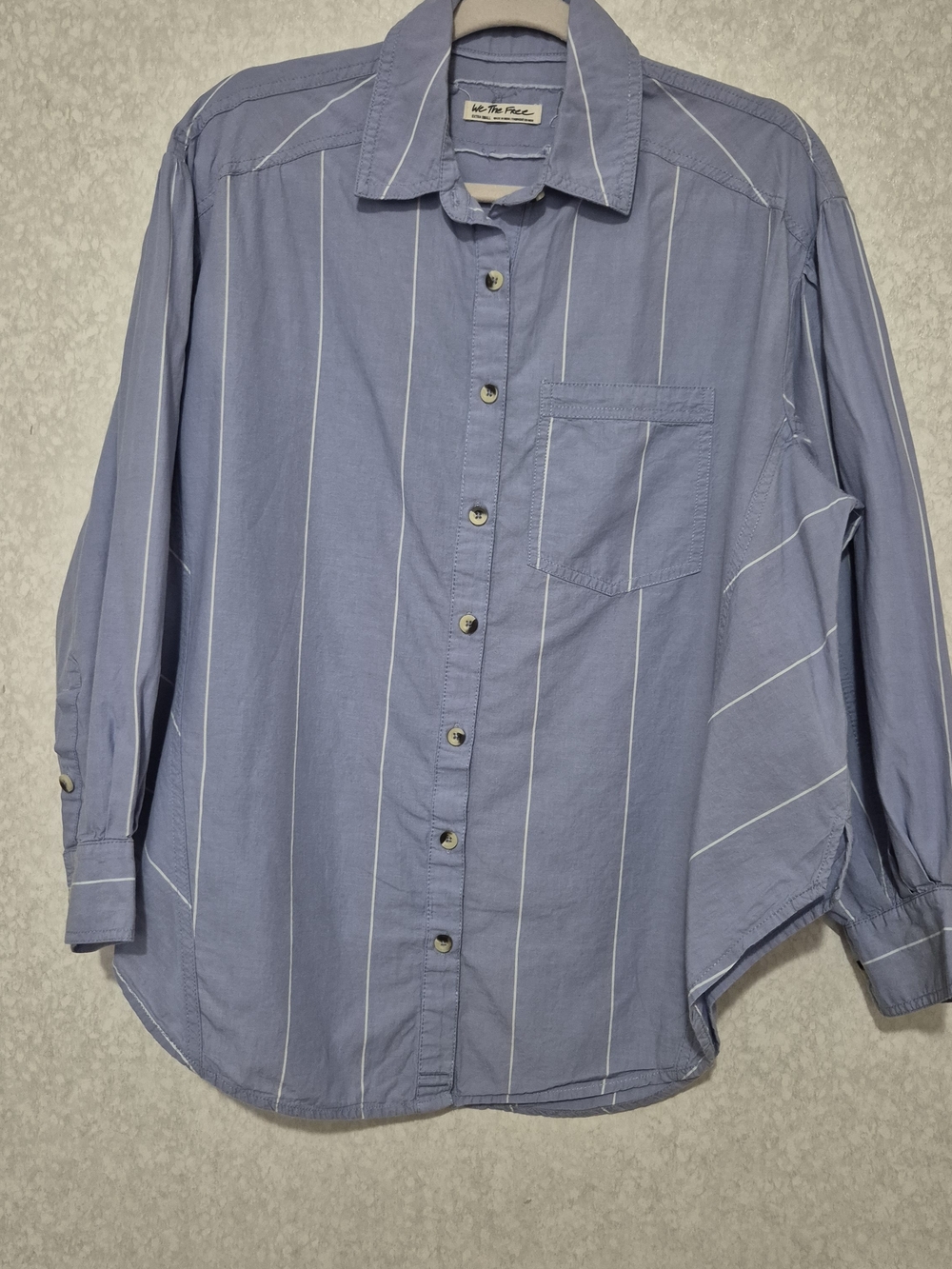 We The Free Light Blue Vertical Stripe Blouse-Size:XS